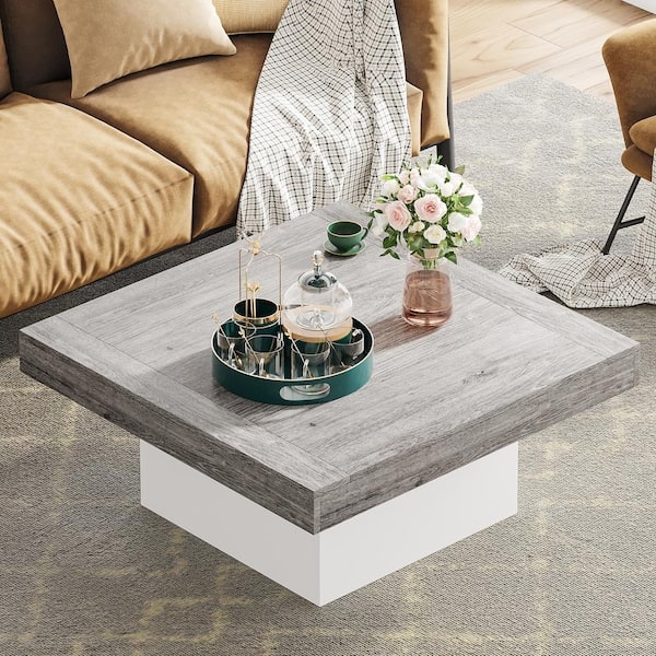 Coffee Table with LED Lighting, Square Gray and White Wood Grain Finish