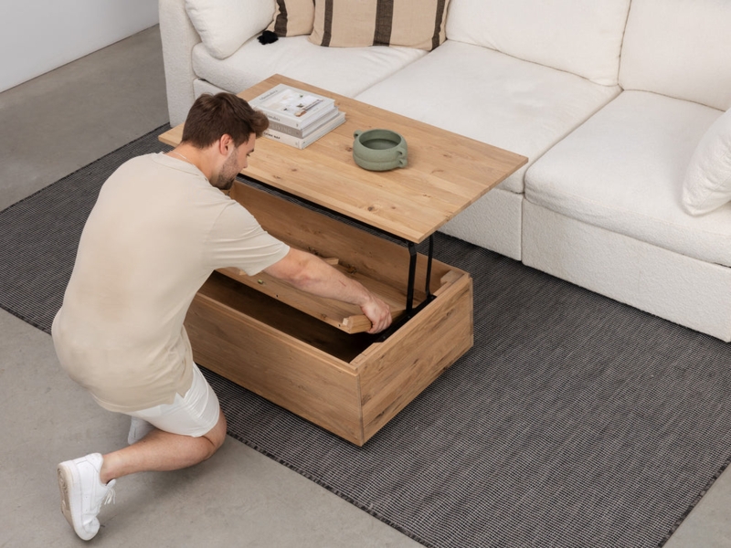 Coffee Table with Lift-Top and Hidden Storage in Light Oak Finish