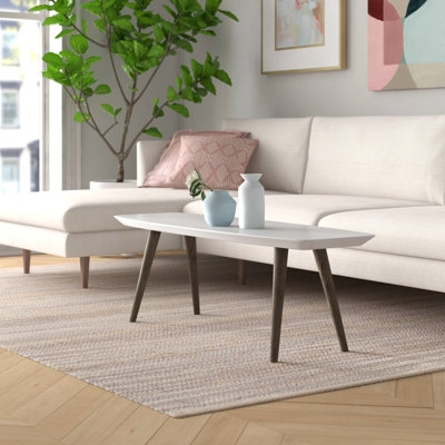 Coffee Table with Marbled Stone Top, Black Metal Tripod Legs, Modern