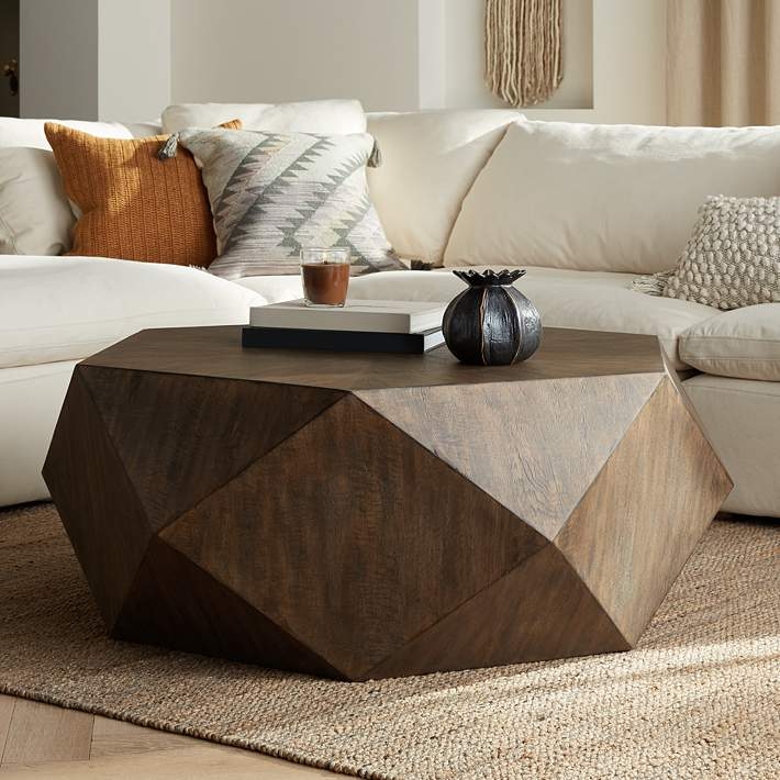 Coffee Table with Monolithic Wood Form. Large geometric wood coffee table.