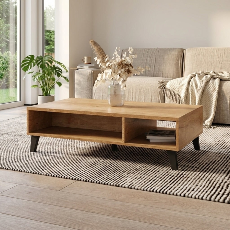 Coffee Table with Open Shelf and Splayed Black Legs