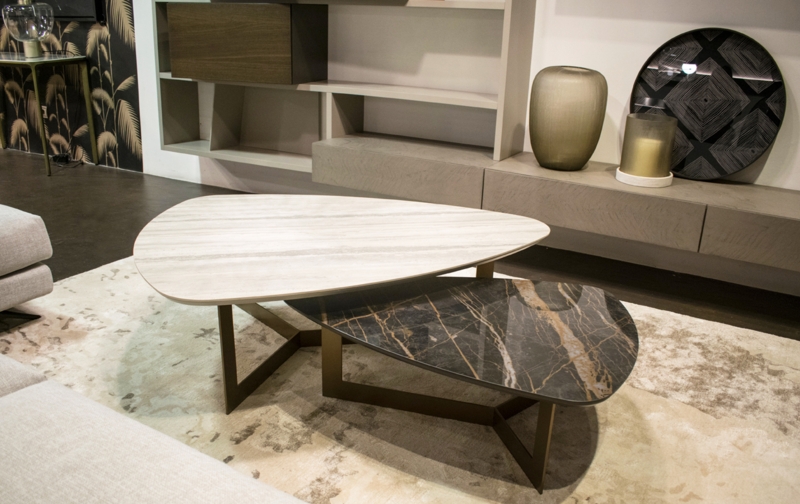 Coffee Table with Reuleaux Triangle Top and Interlocking Wood Base
