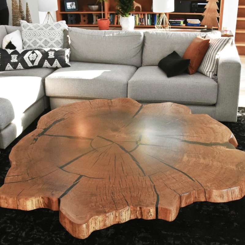 Coffee Table with Rounded Corners, Black Sled Base and Modern Industrial Oak