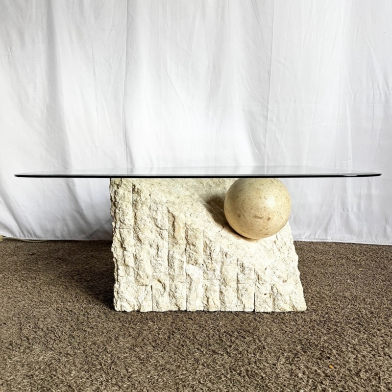 Coffee Table with Tessellated Stone Top and Stepped Pedestal Base