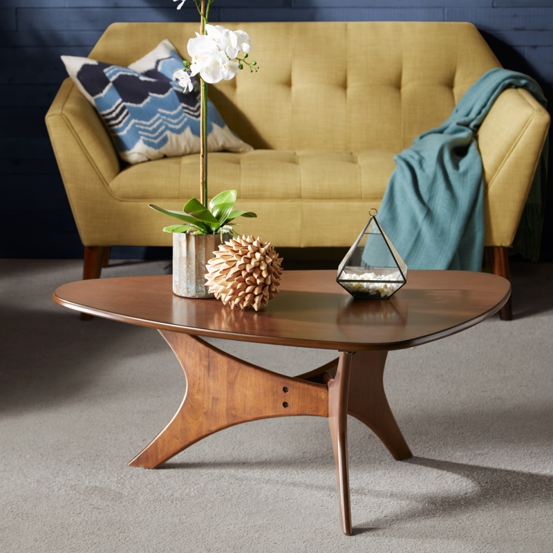 Coffee Table with Tripod Base and Rounded Triangular Wood Top