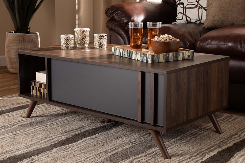 Coffee Table with Two-Tone Finish. Mid-century modern coffee table storage.