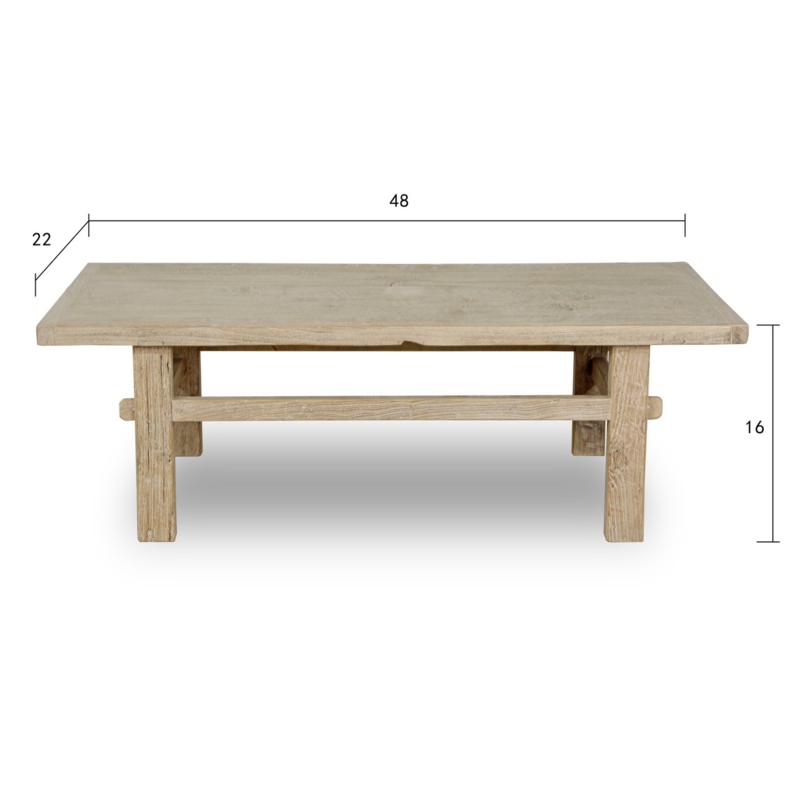 Coffee Table with Weathered Natural Finish, Chunky Block Legs, Rustic
