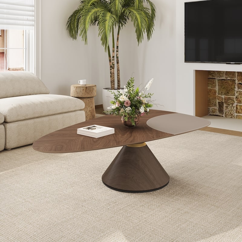 Coffee Table with Wood Grain Top and Black Metal Tripod Base