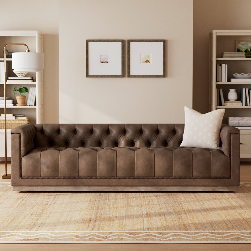 Cognac Leather-like Tuxedo Sofa including Matching Bolster Pillows
