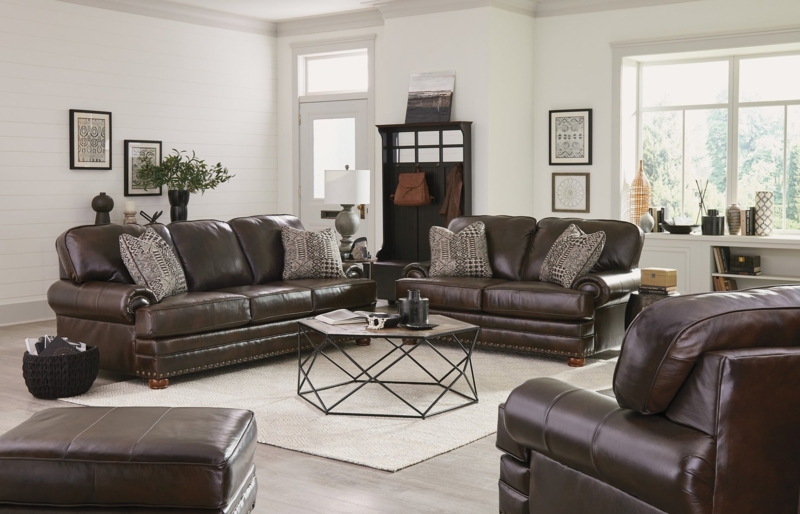 Cognac Sectional Sofa Leather Like Chaise Pillow Top Arms