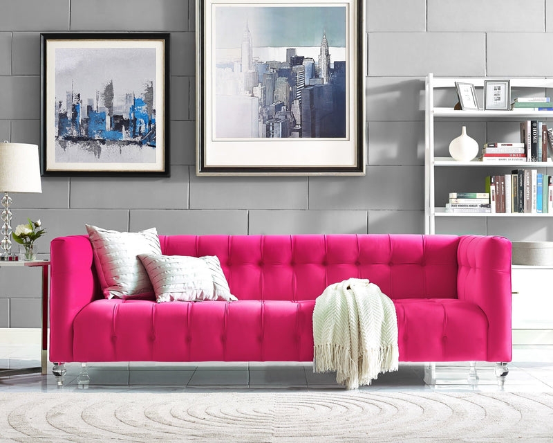 Cognac Velvet Sofa Crescent Silhouette Channel Tufted Gold Plinth