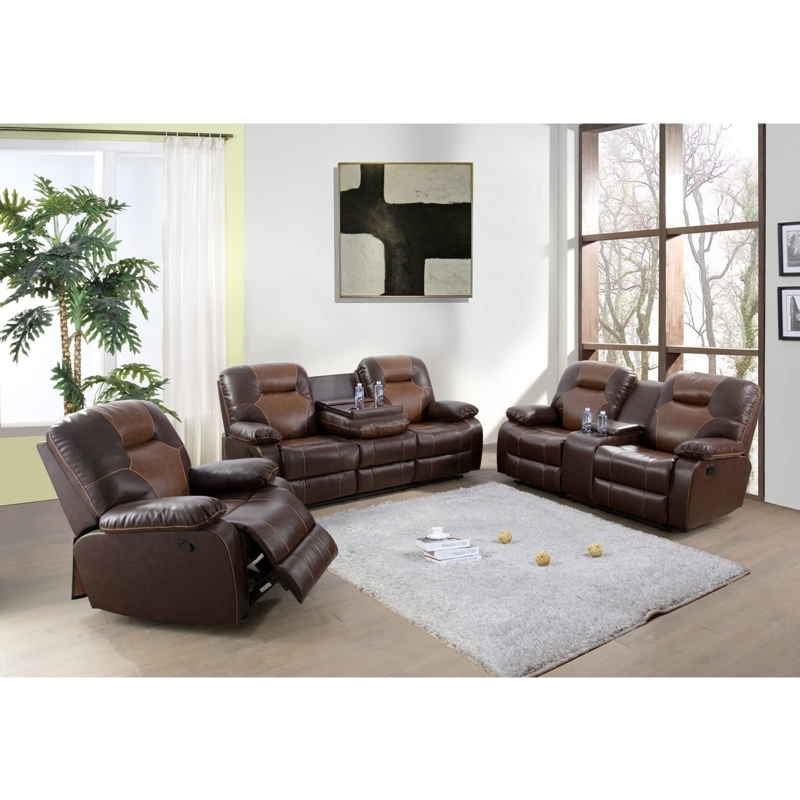 Comfortable Theater Seating Furniture Brown Reclining 3-Piece Set Split Back