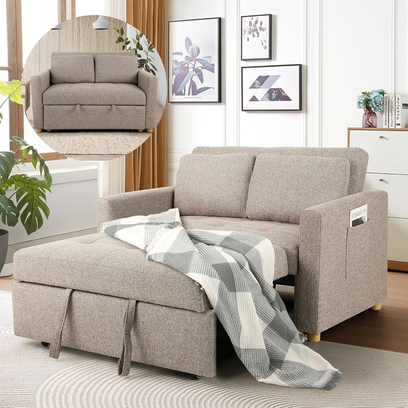 Compact Light Gray Sleeper Sofa with Vertical Tufting