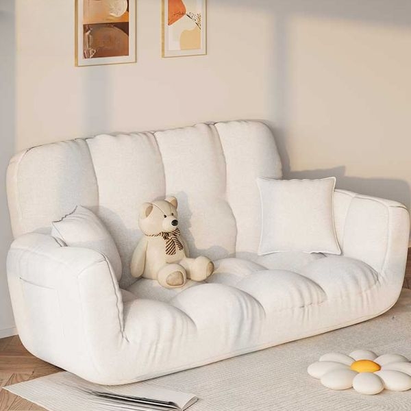 Compact Loveseat Ivory Biscuit Back with Curved Wood Legs