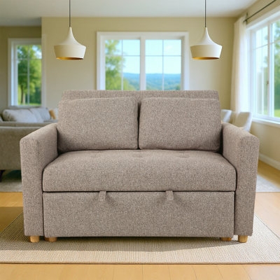 Compact Scandinavian Beige Sleeper Sofa with Wood Legs