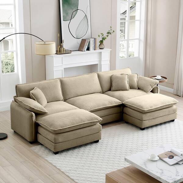 Compact Sectional Sofa with Removable Ottoman and Squared Arms