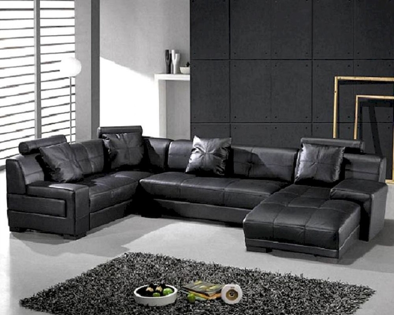 Contemporary Black Sectional Sofa with Polished Chrome Legs
