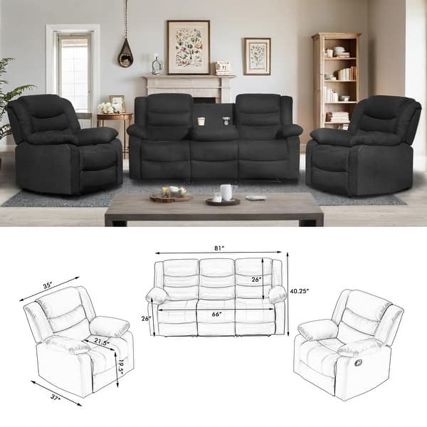 Contemporary Charcoal Reclining Living Room Set with Dropdown Table