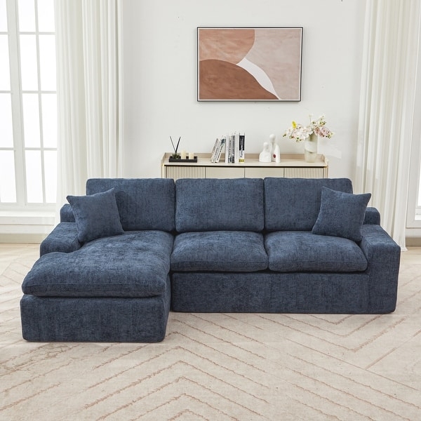 Contemporary Chenille Sectional Sofa Adjustable Headrests Metal Legs