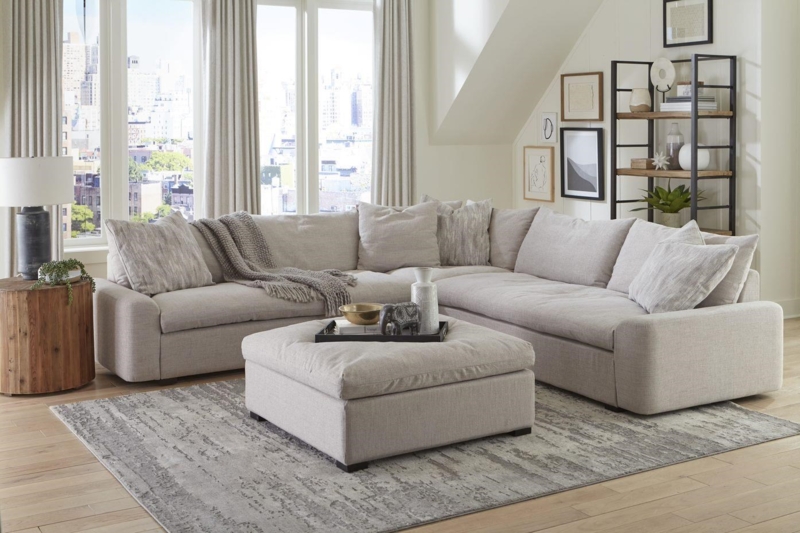 Contemporary Cream Sectional Sofa Boxy Silhouette with Wide Arms