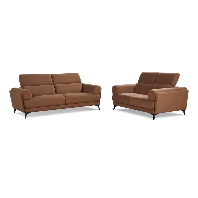 Contemporary Dark Brown Leather-Like Set with Angular Metal Legs