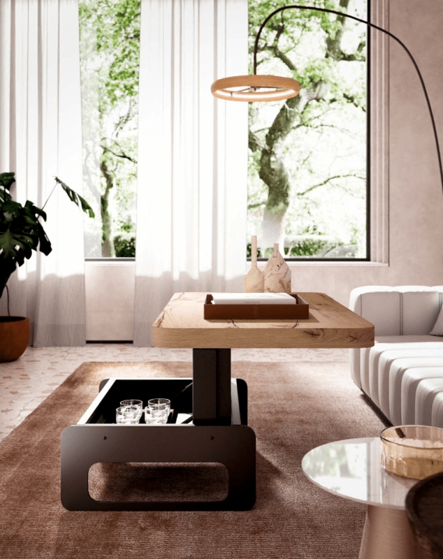 Contemporary Lift Top Coffee Table with Ribbed Texture Base Design