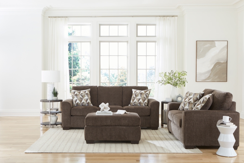 Contemporary Light Gray Sofa Set, Track Arms and Geometric Pillows