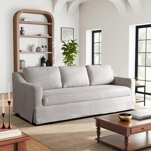 Contemporary Light Gray Sofa with Button Tufted Back