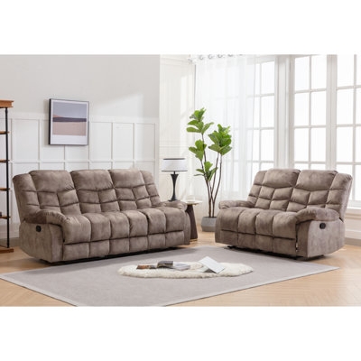 Contemporary Living Room Set with Overstuffed Manual Recliners
