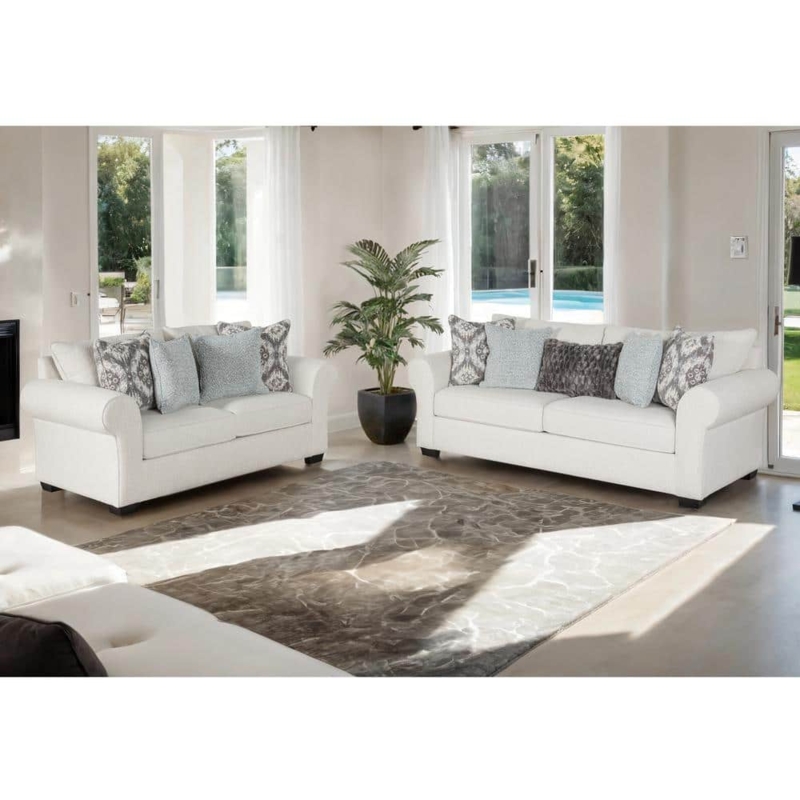 Contemporary Living Room Set with White Track Arm Sofa and Loveseat