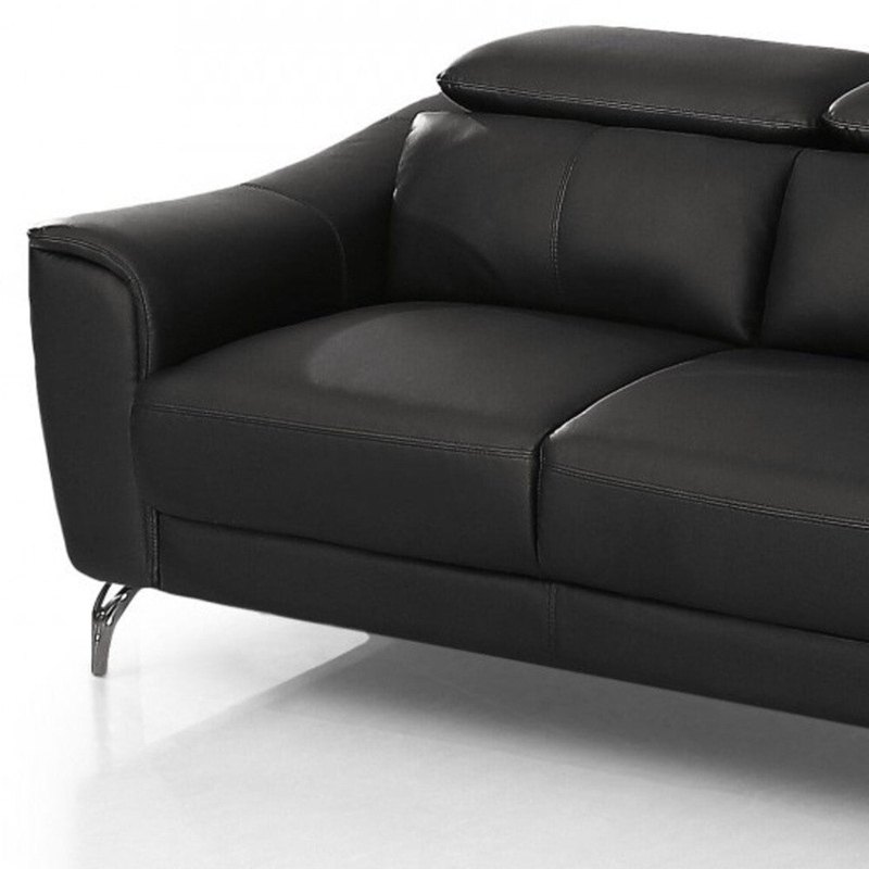 Contemporary Loveseat with Chrome Legs and Low Profile in Black