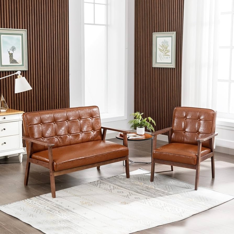Contemporary Loveseat with Tapered Metal Legs and Piped Edges