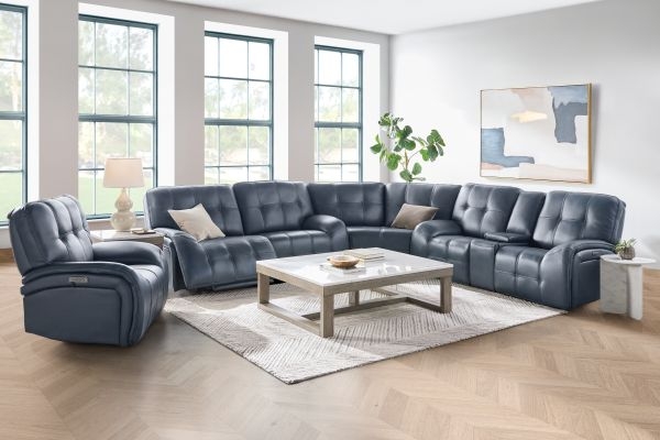 Contemporary Power Reclining Sectional with Heathered Fabric
