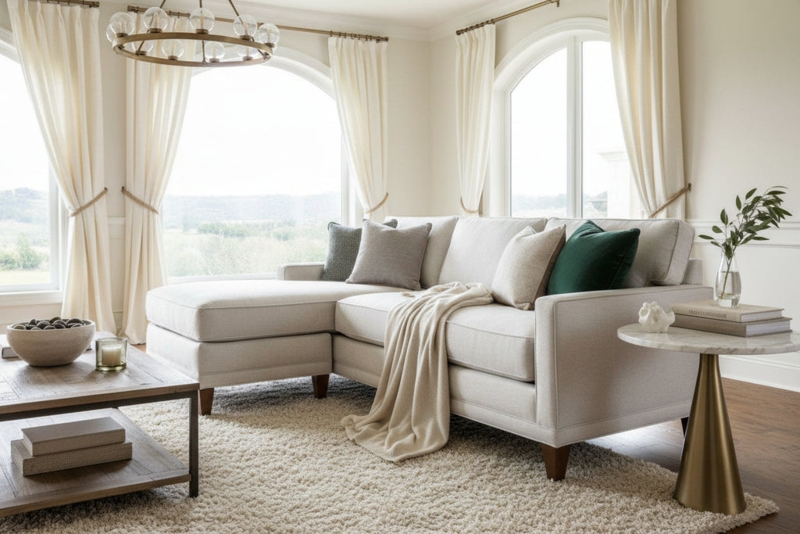 Contemporary Sectional Light Gray L-Shaped Chaise Track Arms