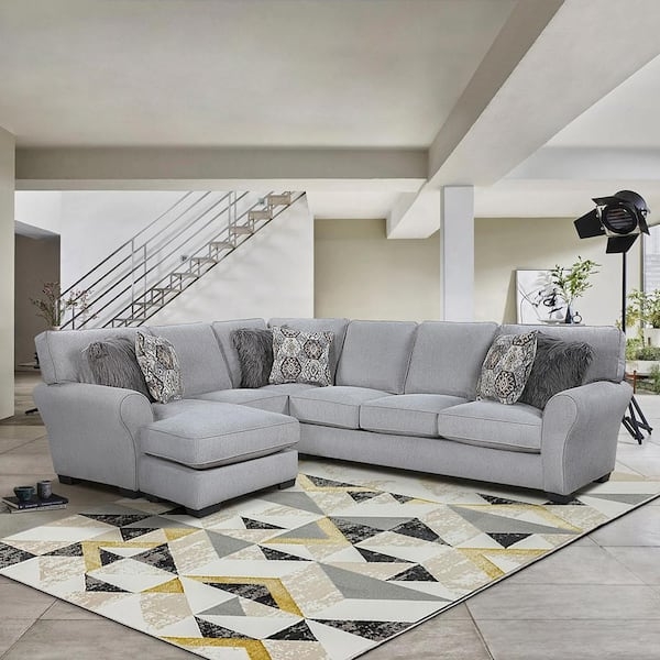 Contemporary Sectional Sofa Round Arms Chenille 2-Piece Design