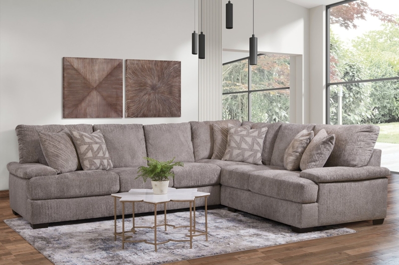 Contemporary Sectional Sofa with Herringbone Patterned Rug