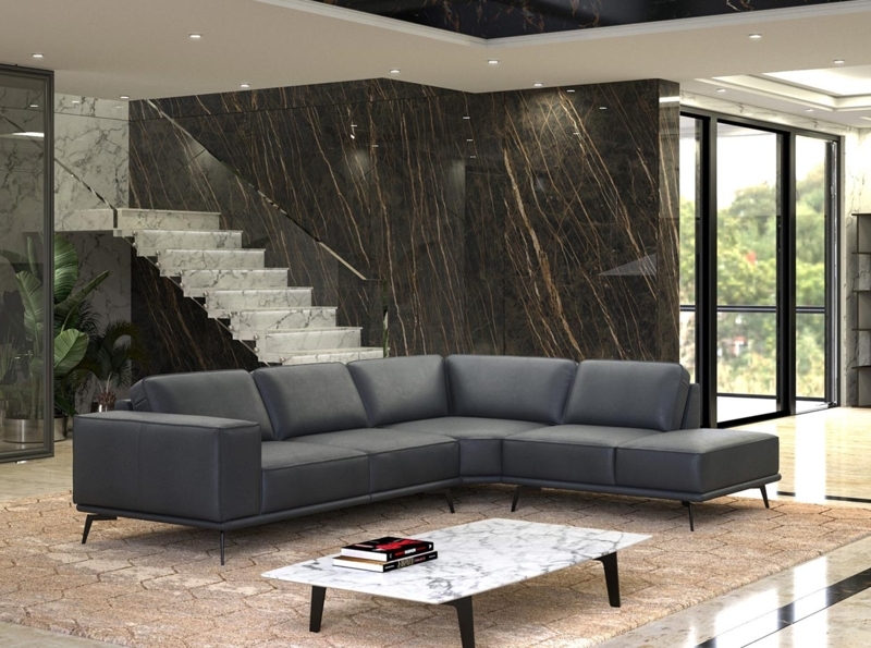 Contemporary Sectional with Adjustable Headrests, Metallic Sled Legs.