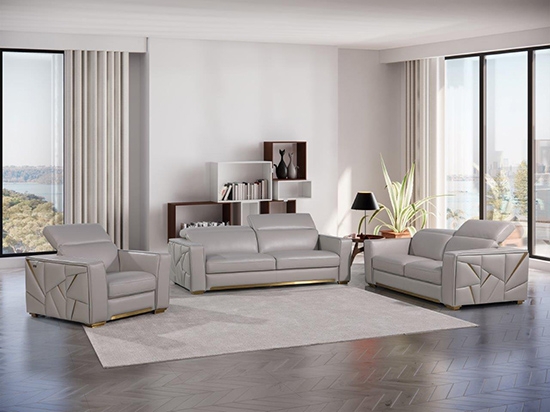 Contemporary Set Light Gray Leather Like Adjustable Headrests Chrome Feet