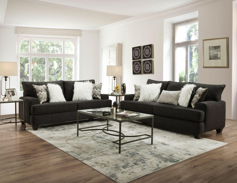 Contemporary Sofa and Loveseat Set Track Arms T-Cushions