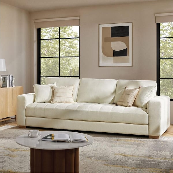 Contemporary Sofa Four Seater Width with Clean Track Arms Ivory Fabric