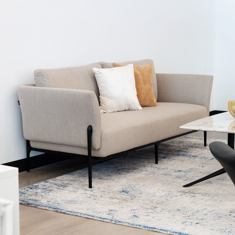 Contemporary Sofa Silver Grey Woven Fabric Slim Black Metal Legs