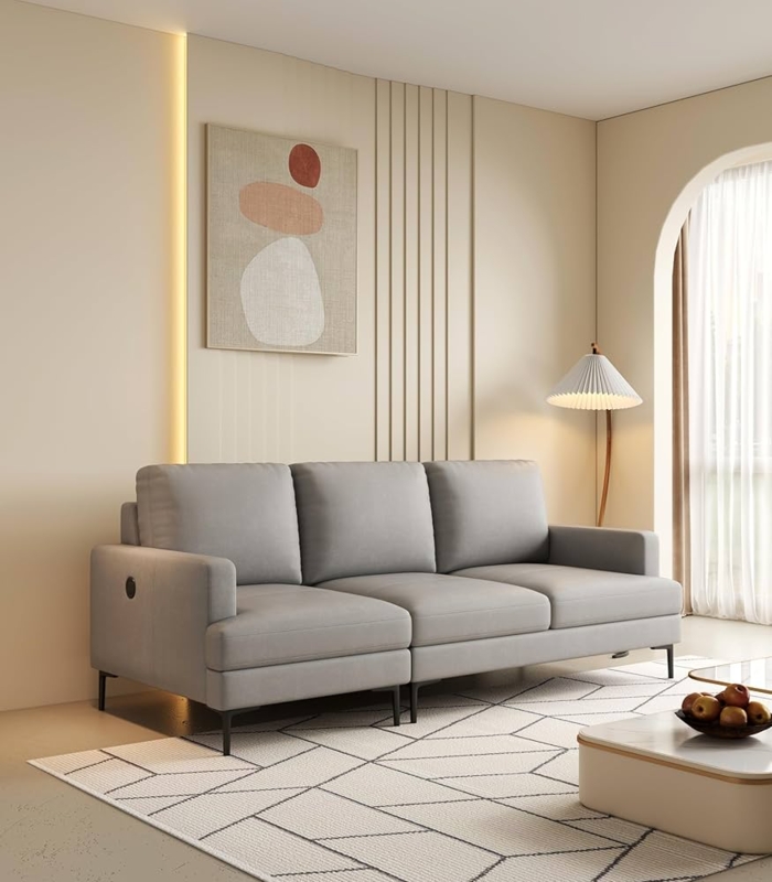Contemporary Sofa with Channel Tufted Cushions and Built-in USB