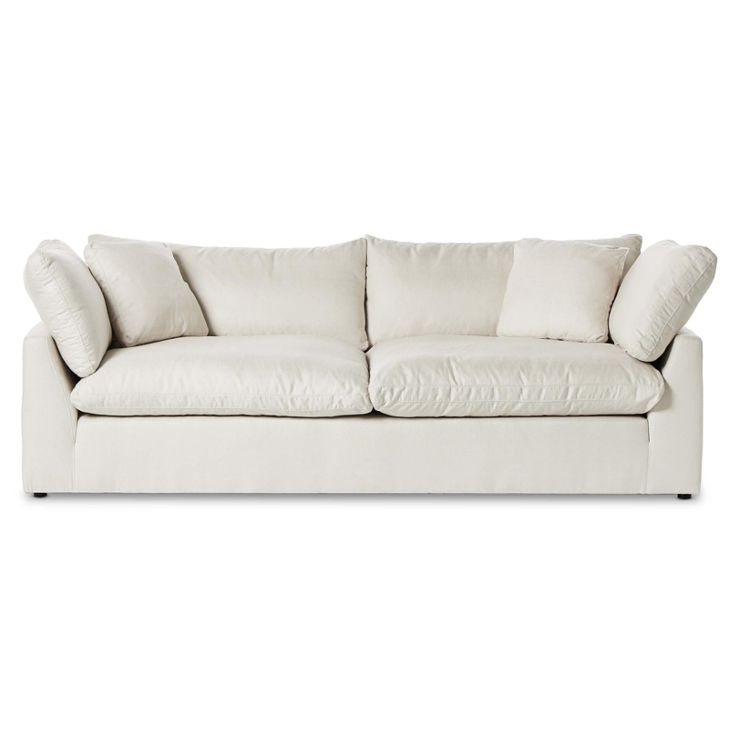 Contemporary Sofa with Chunky Block Feet and Nubby Weave Texture Cream