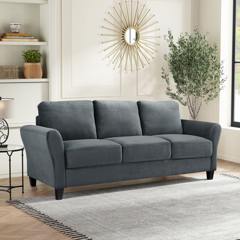 Contemporary Sofa With Flared Arms In Brown Microfiber Upholstery