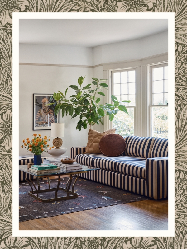Contemporary Sofa with Low Profile Silhouette and Painterly Print