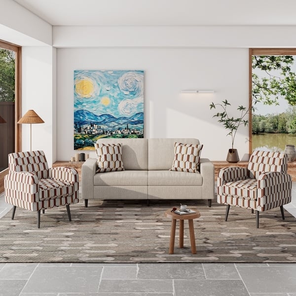Contemporary Striped Living Room Set with Striped Pattern.