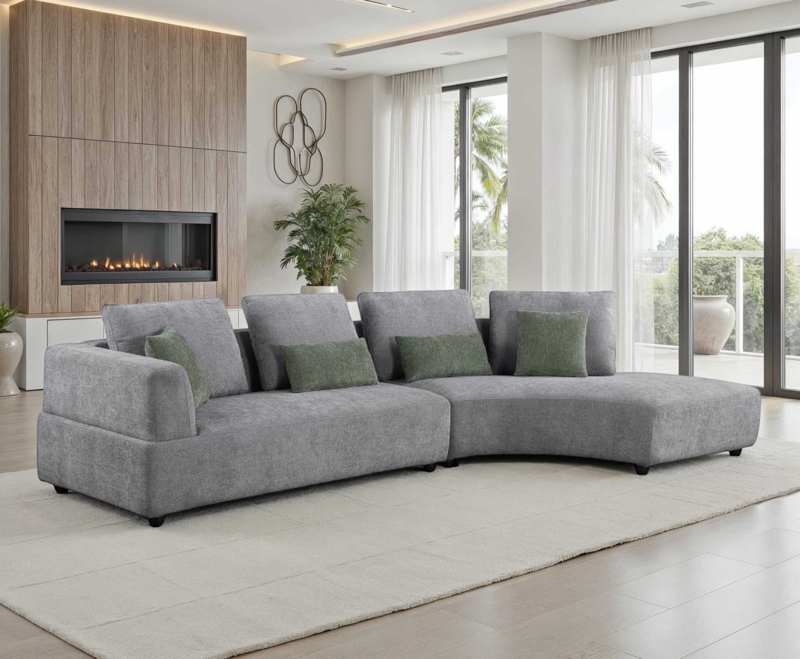 Contemporary U-Shaped Sectional Sofa with Adjustable Headrests in Charcoal.
