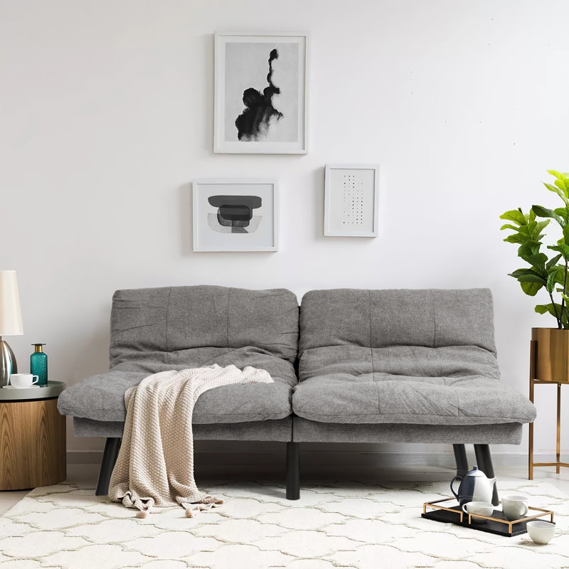 Convertible Armless Sofa Dark Gray Biscuit Tufting with Bolsters