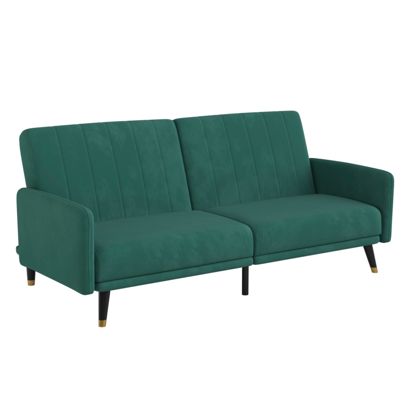 Convertible Futon Sofa Gray Button Tufted Tapered Wood Legs