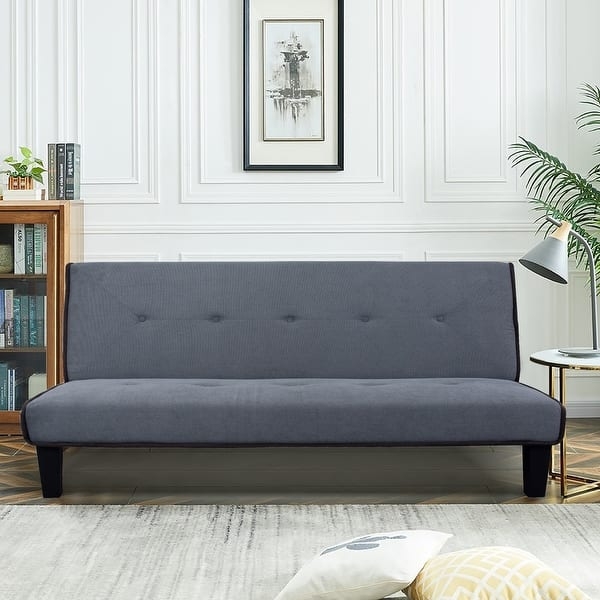 Convertible Loveseat Grey Velvet-Like Biscuit Tufting Gold Legs